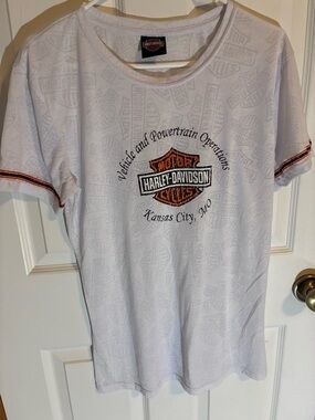Harley-Davidson White Tee with Orange & Black Shield Logo